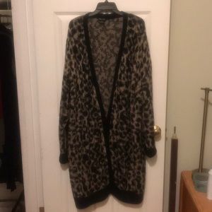 Long tunic cheetah print cardigan